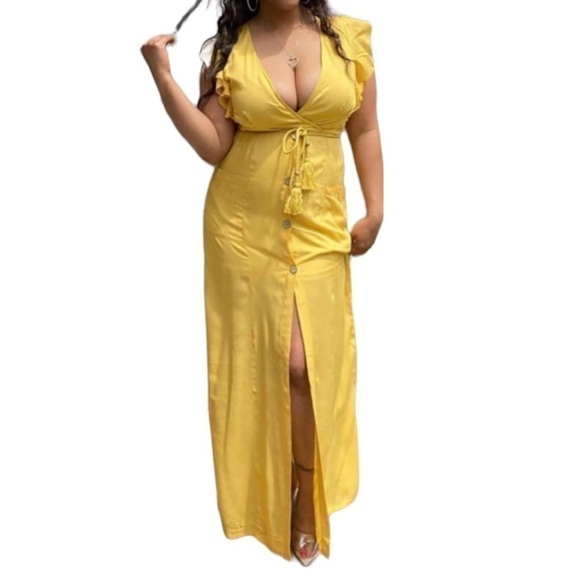 Maxi dress. Yellow. Open split. Small. NWT - Picture 1 of 2